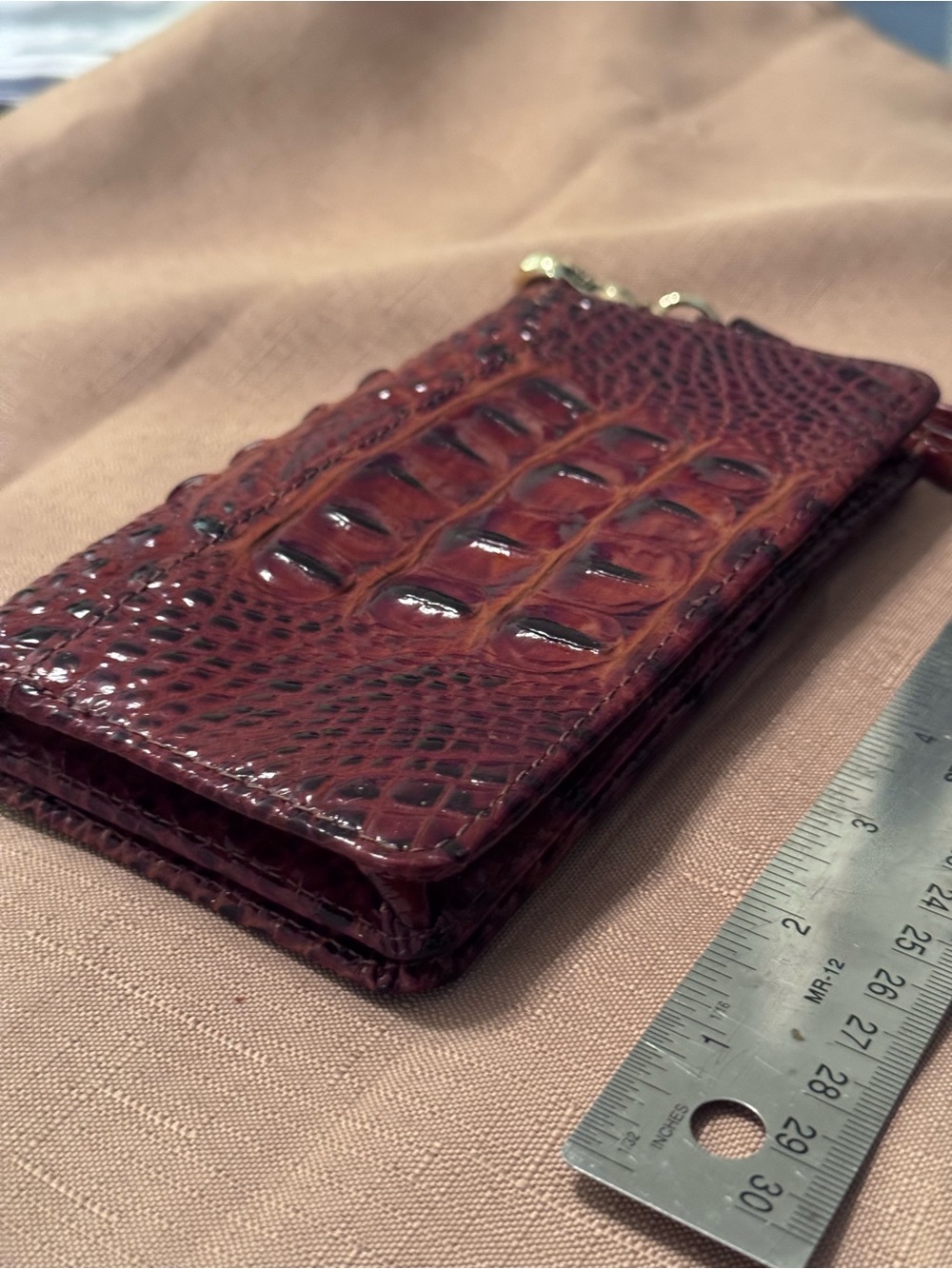 Brahmin- Wristlet Wallet in Deep Brown Croc-Embossed Leather - Picture 6 of 7